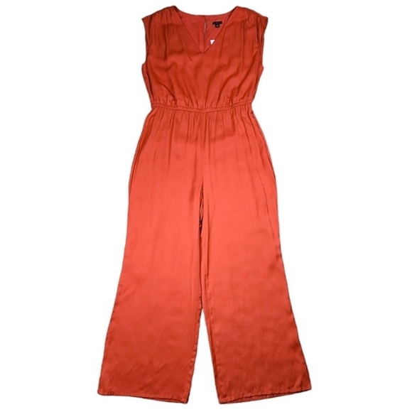 Ann Taylor Factory Sunset Orange Satin Wide
Leg Jumpsuit Size 2 NWOT - Picture 2 of 8